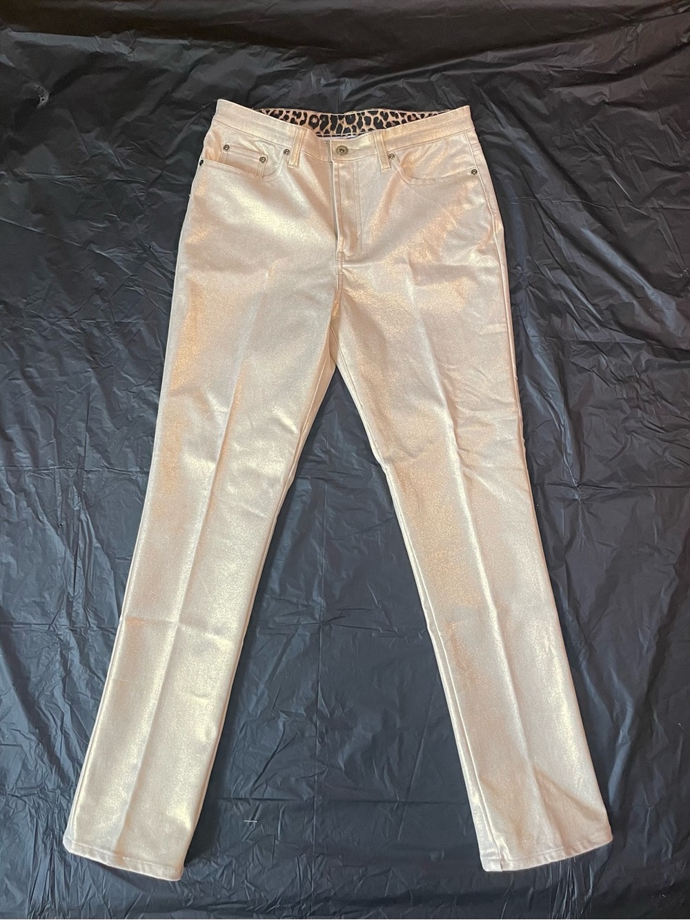 Diane Gilman Cream Pants with Leopard Trim